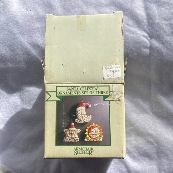 Vintage armchair shopper Santa celestial set of 3 Christmas ornaments sun moon - Picture 2 of 10